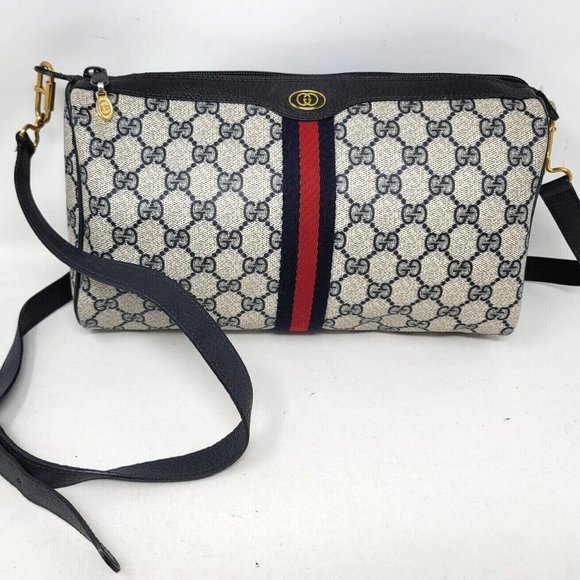 Gucci Handbags - Gucci Ophidia Web Stripe Navy GG Supreme Canvas Leather Cross Body Hand Bag VTG